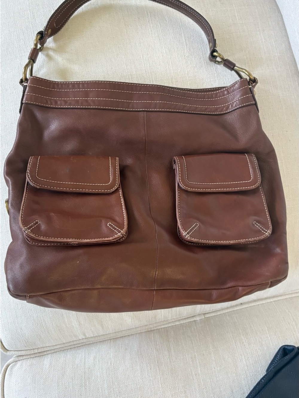 Talbots Brown Leather Hobo Bag with Front Pockets